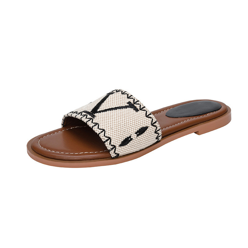 Womens Sandals Slippers Embroidery Designers Slides Sandal Floral Brocade Flip Flops Striped Beach Leather Rubber Flower Slipper Loafers Free shipping