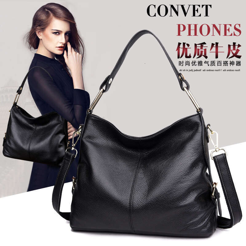Tote Bag Genuine Leather Women Bag Large Capacity Fashionable Hand-Held One-Shoulder Crossbody Bag Head Layer Cowhide Casual Middle-Aged Mother Bag La