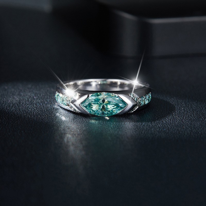 Horus 5*10mm marquise 1CT blue-green moissanite luxury, personalized fashionable best-selling horse eye ring, engagement, wedding anniversary, birthda