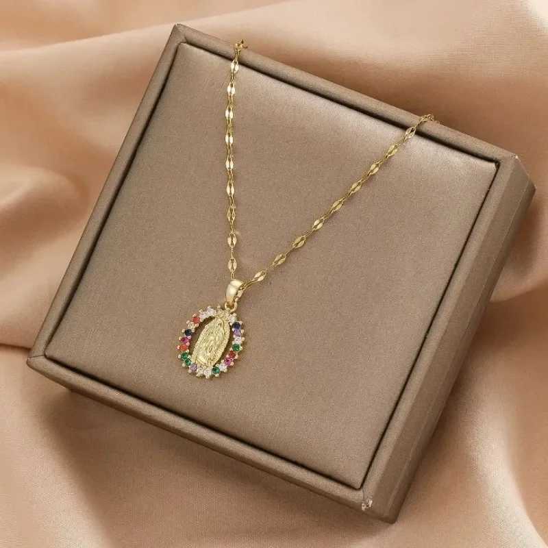 European and American Fashion and Gorgeous Womens All Sky Star Micro Inlaid Colorful Zircon Virgin Mary Hollow Necklace XJ250524
