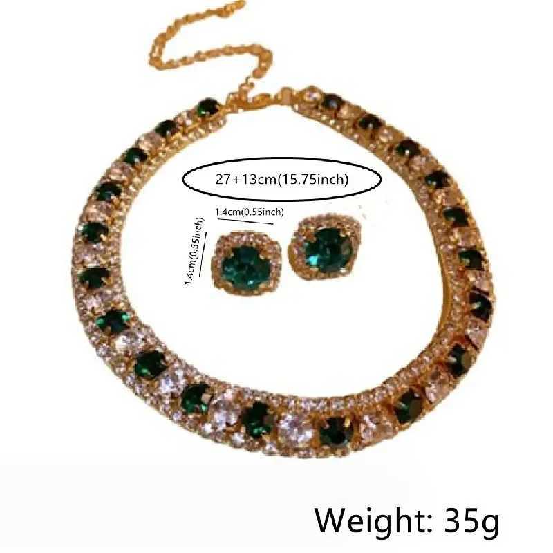 Luxury Crystal Necklace Earrings Set Champagne Green Blue Black Necklace for Women Weddings Party Jewelry Sets Accessories XJ250524
