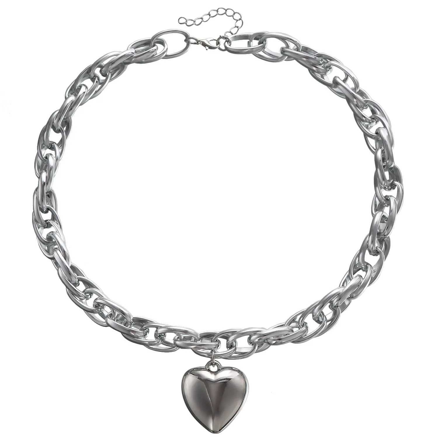 UK High Quality Punk Big Heart Pendant Necklace Women Fashion Statement Chunky Heavy Chain Grunge Jewelry Steampunk Men XJ250524