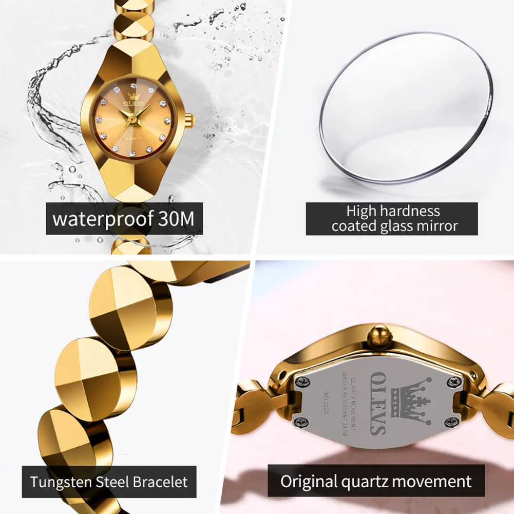 OLEVS Original Quartz Watch for Women Rhombus Mirror Diamond Tungsten Steel Waterproof Elegant Womens Wristwatches Reloj 250603