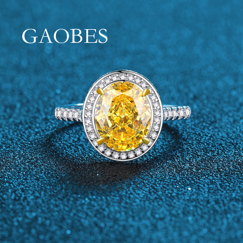 925 Sterling Silver Yellow Gemstone Ring with High-Carbon Diamond Accents, Luxury Fashion Jewelry for Women, Elegant and Stylish Ring