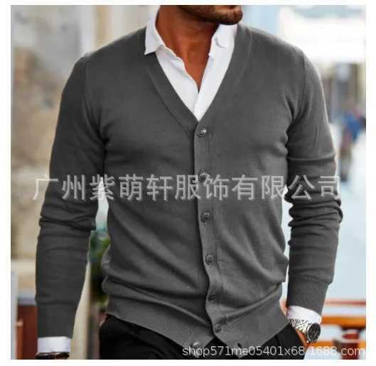 Autumn and Winter New Mens Coat Fashion Solid V-Neck Cardigan Knit Mens Sweater W250524