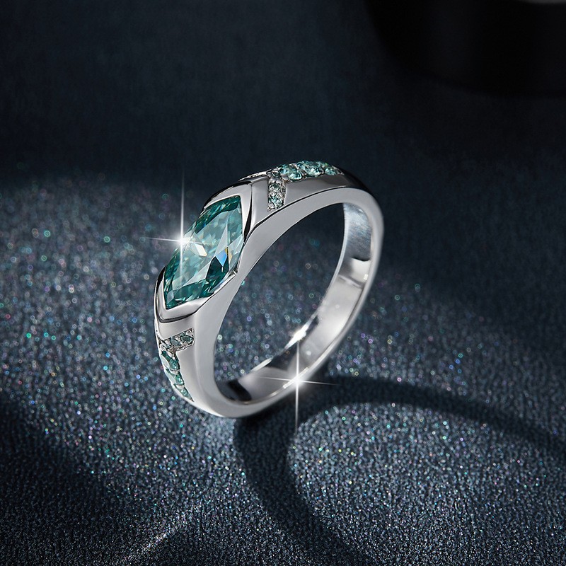 Horus 5*10mm marquise 1CT blue-green moissanite luxury, personalized fashionable best-selling horse eye ring, engagement, wedding anniversary, birthda