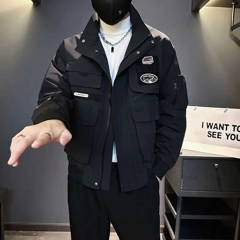 Spring and Autumn High-end Stand-up Collar Jacket Mens Trendy Brand Casual Handsome Jacket Trendy Versatile Workwear Top W250524