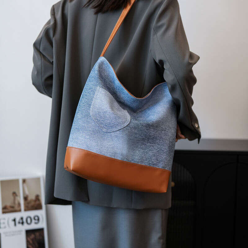 Denim bag splicing armpit bag large capacity female Joker shoulder bag Tote bag Crossbody bag