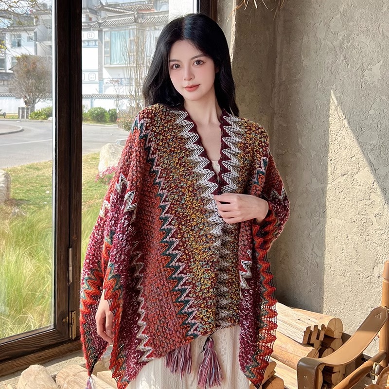 K805 Ethnic style winter travel shawl 2024 new Sichuan wear Yunnan Lijiang Dali cloak warm cloak female