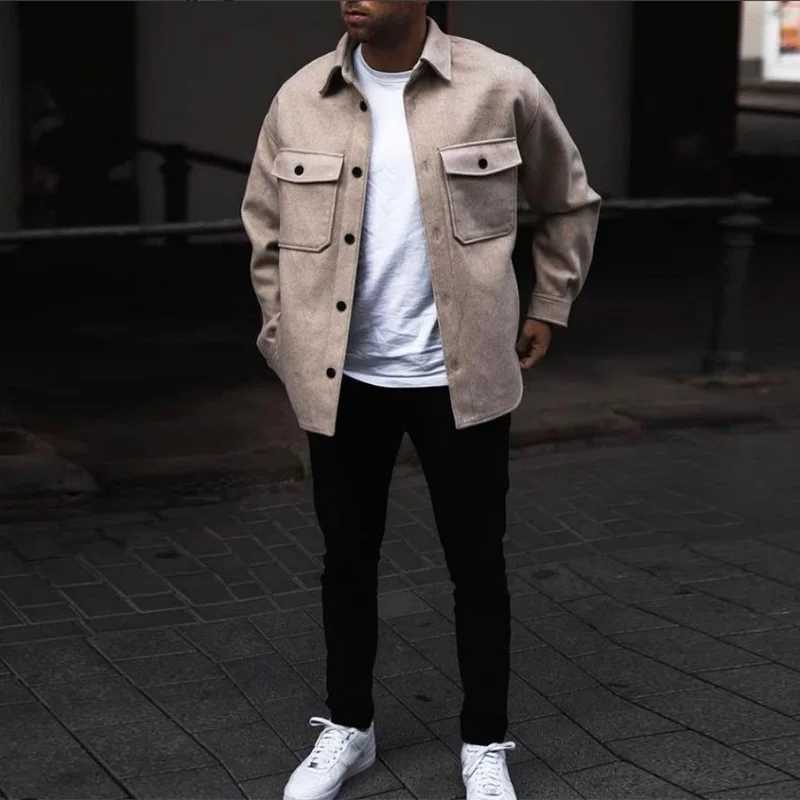 Mens Jacket Autumn Winter 2022 New Youth Casual Woolen Coat Long Sleeve Single Breasted Pockets Outerwear Cardigan Male Tops W250524