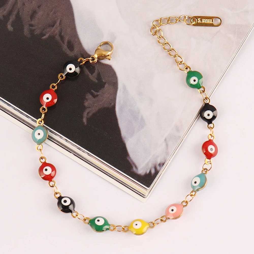 316L Stainless Steel Enamel Turkish Evil Eye Bracelets For Women Colorful Evil Eye Charm Bracelets Female Jewelry Gift XJ250524