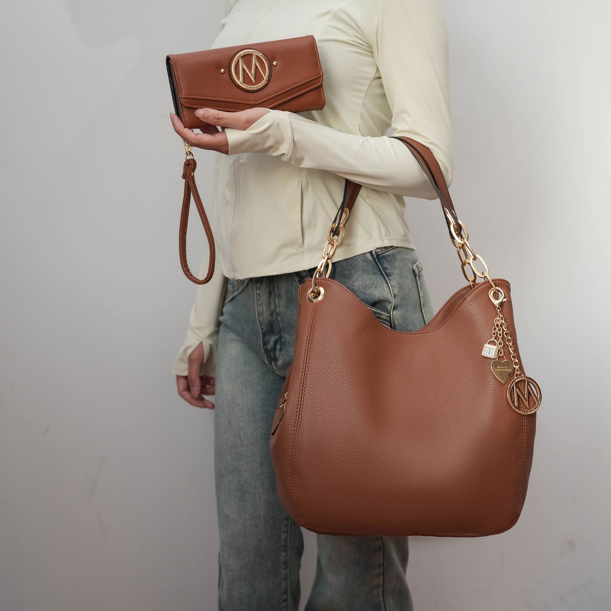 Designer Bag MKF Collection Ashley Vegan Leather Women's Hobo Shoulder Bag with Wallet- 2 pieces by Mia k Perfect for Daily Use Travel Work