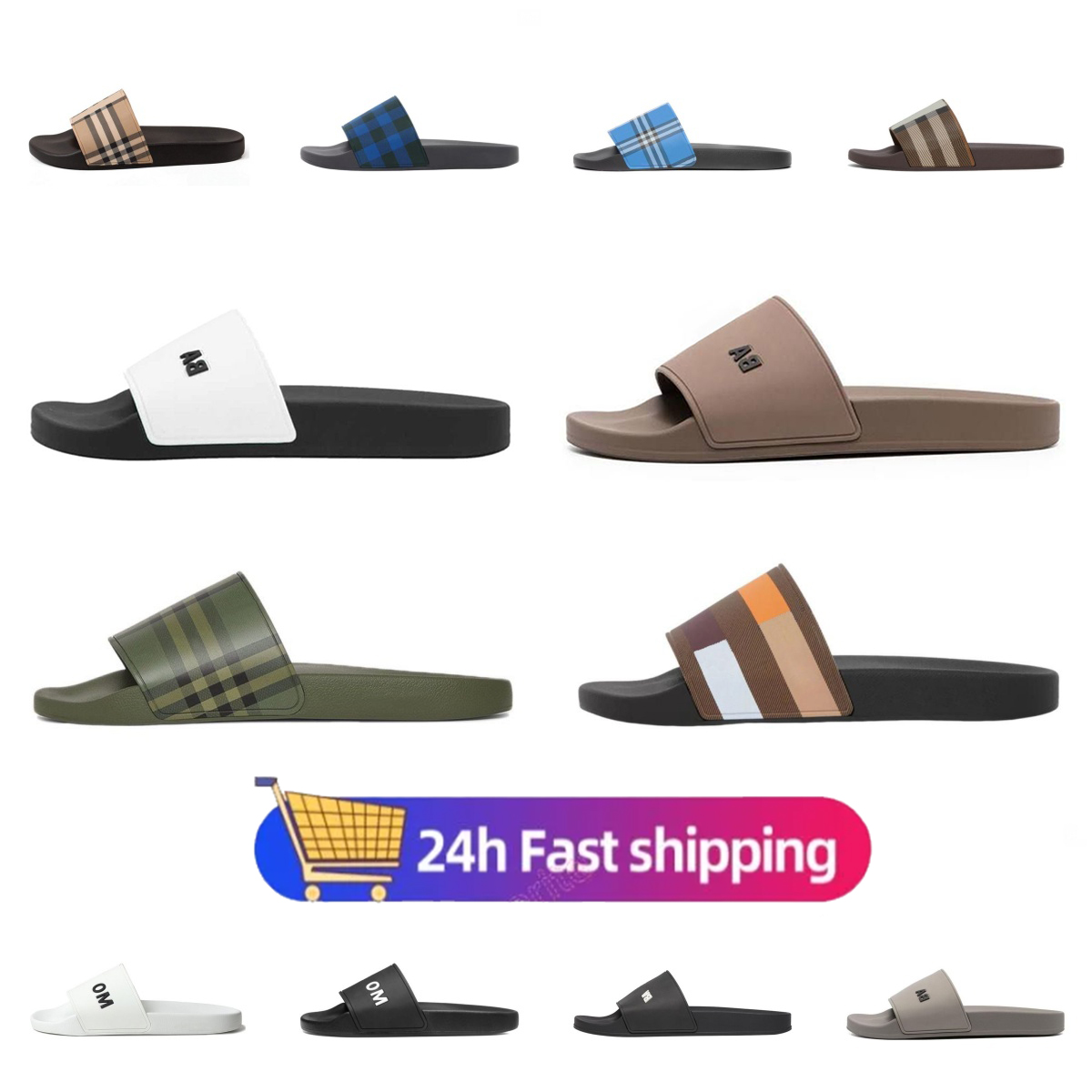 Designer Summer Outdoor Slipper Rubber sliders Paris Black Cool Grey Beige Blue slides platform sandals slippers for Men Women Hot Pool beach flops Size 35-45