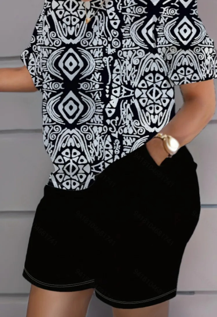 Plus Size 1XL5XL Women Summer Colorful Tie Dye Print Twopiece Sets Casual Short Sleeve Round Neck TShirt Shorts Loungewear 250516Z