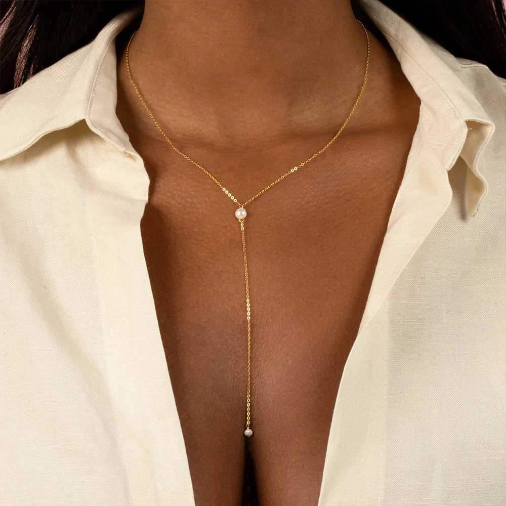 316L Stainless Steel Fashion Golden Color Chain Jewelry Necklace For Women Imitation Pearl Beads Pendant Gifts Jewelry Wholesale XJ250524