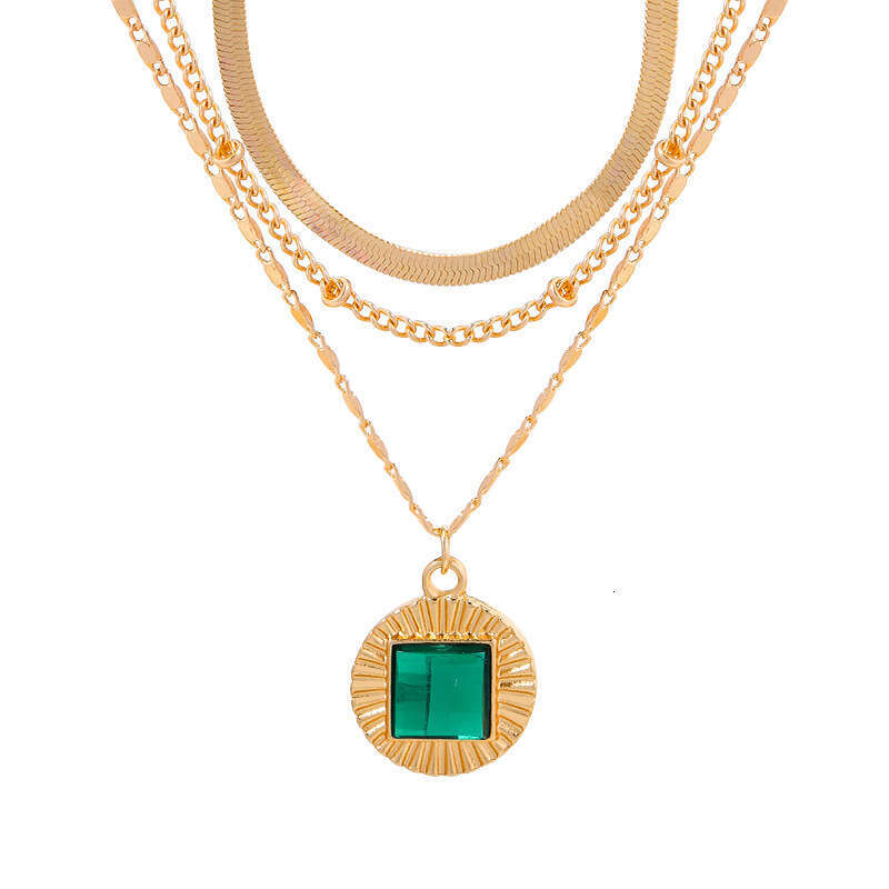 Hot selling green pendant with multiple layers alloy chain necklace fashionable accessory