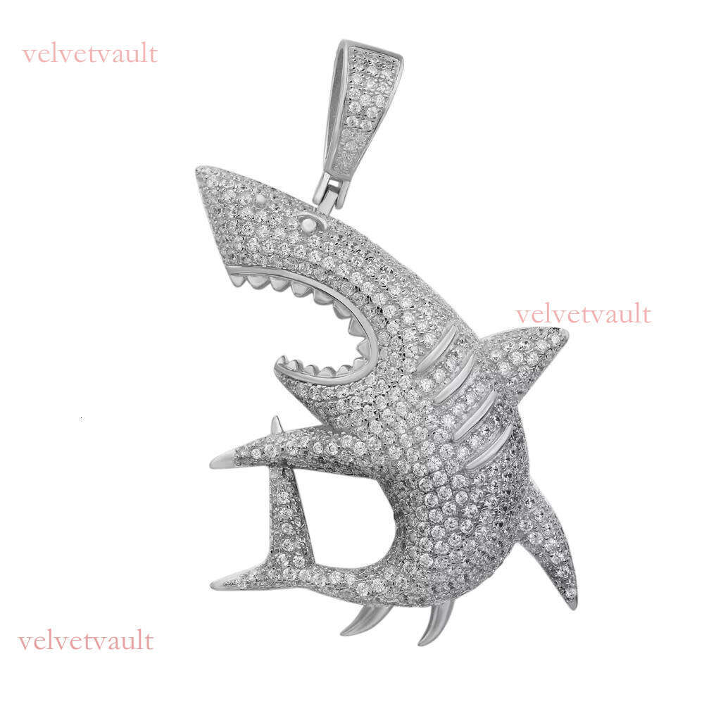 Wholesale Iced Out White Gold Plated Hip Hop Zirconia Setting Shark Fish Pendant