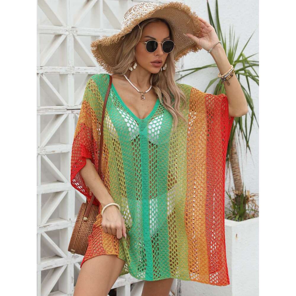 Maxi Dress Beach Vacation Cover Up For Women Gradient Color Hollowed Out Woven Shirt Loose And Casual Bikini Dress Long Dress