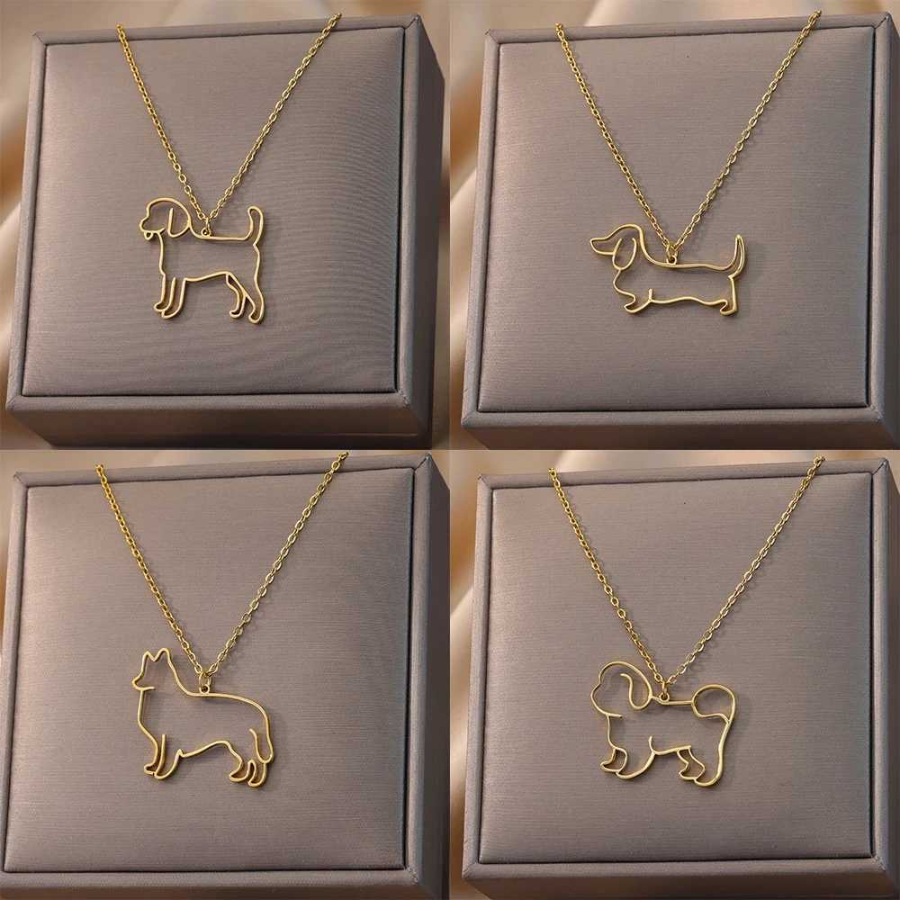 Stainl Steel Dog Necklaces For Women Men Gold Color Pet Animal Pendant Necklace Jewelry Male Female Fashion Neck Chain Gift XJ250524