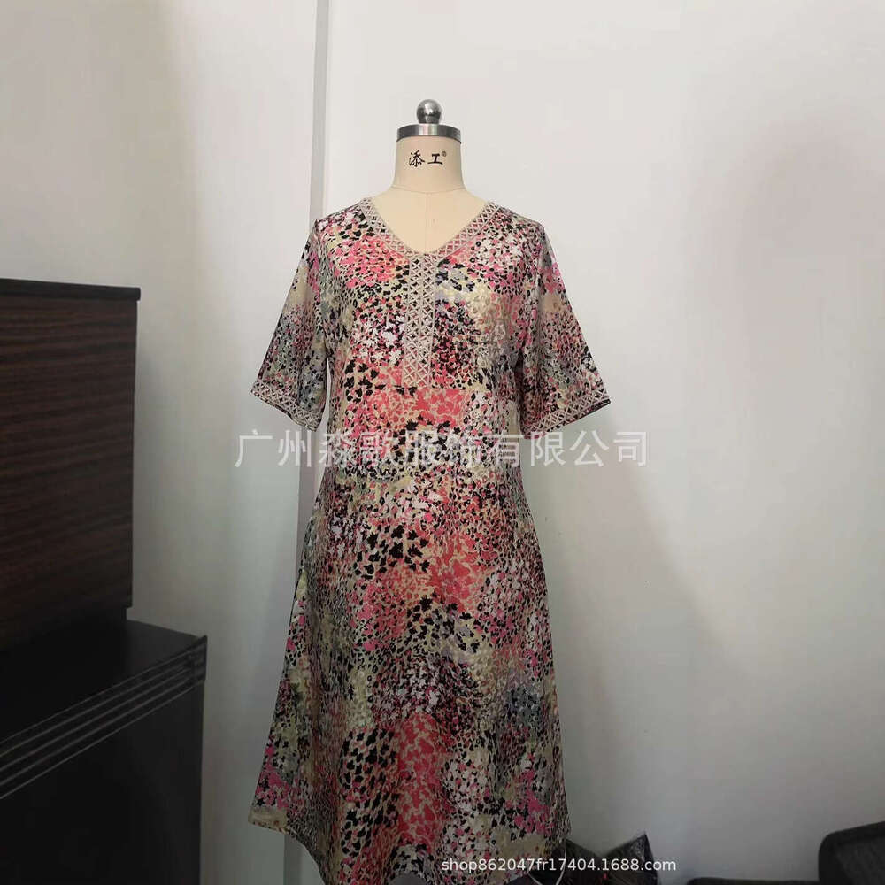 Maxi Dress Fashion New Printed Lace V Neck Short Sleeved Dress Floral Dress