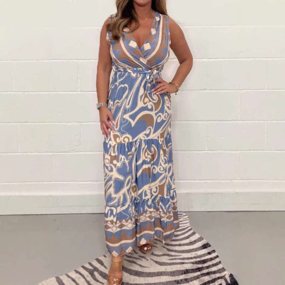Maxi Dress Summer New V Neck Fashionable Slim Fit Women S Sexy Sleeveless Dress Long Skirt Floral Dress