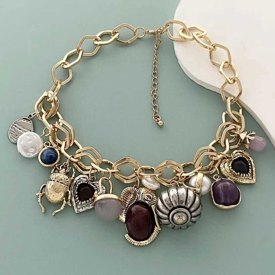 Features New Personalized Retro Fashion Multiple Pendant Necklace XJ250524