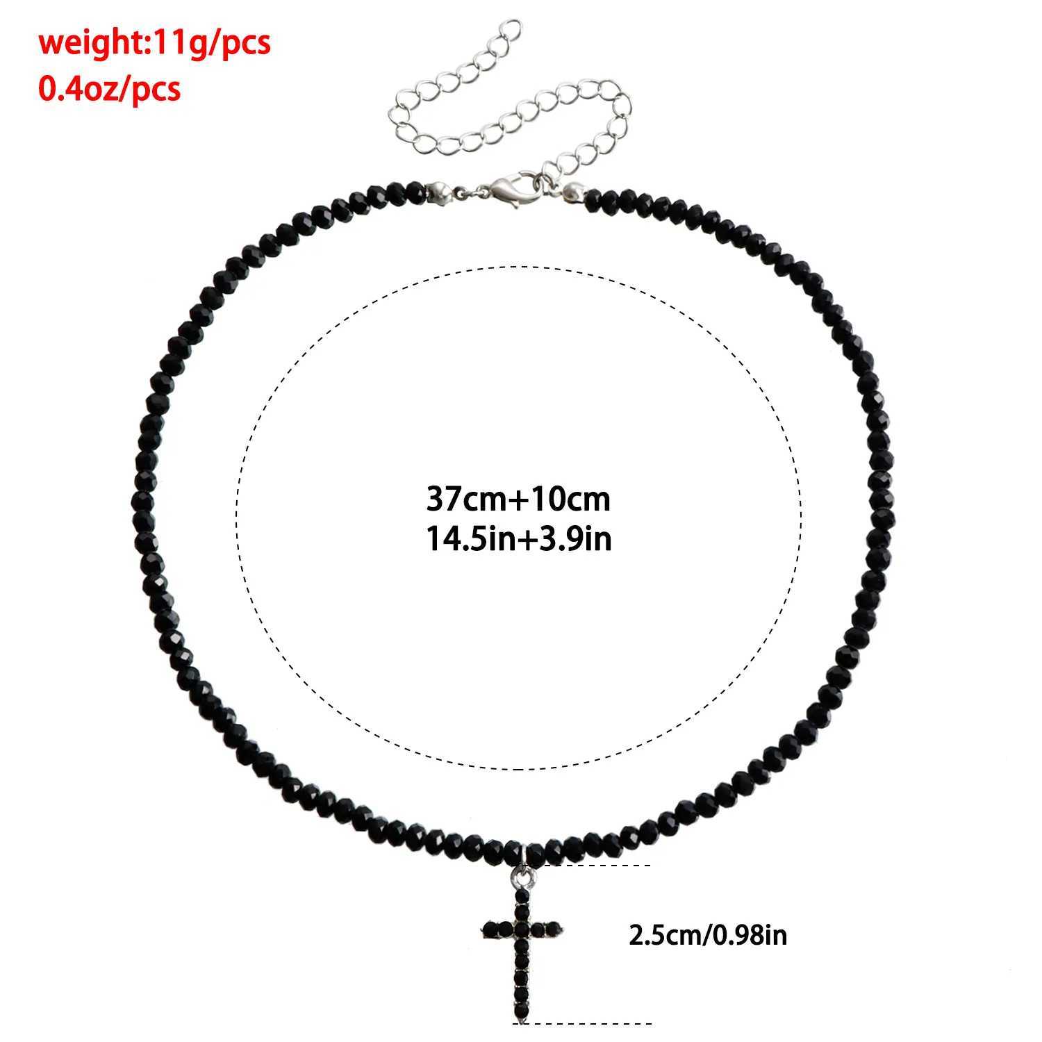 Simple Black Beads Necklace with Cross Pendant Female Jewelry Luxury Rhinestone Choker Necklaces Women Ladies Party Necklace XJ250524