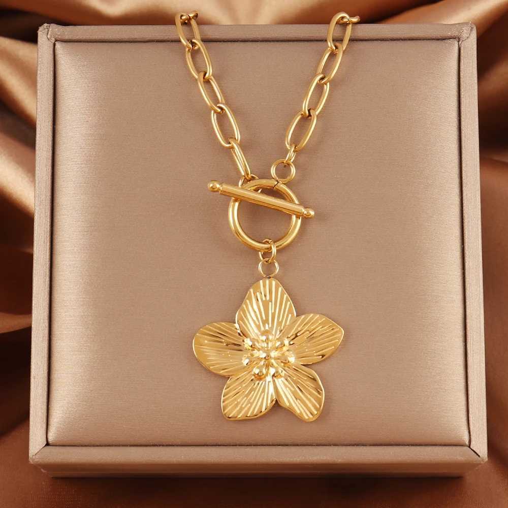 316L Stainless Steel Flower Pendant Necklace for Women Fashion Flower Pendant Chain Necklaces Femme Jewelry XJ250524