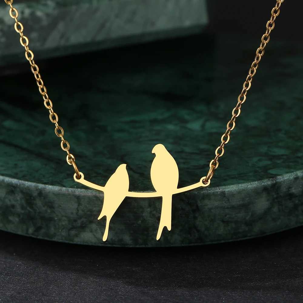 Stainless Steel Necklaces Two Bird Animals Charm Pendant Chain Fashion Necklace For Women Jewelry Wedding Party Girls Gifts 1Pcs XJ250524