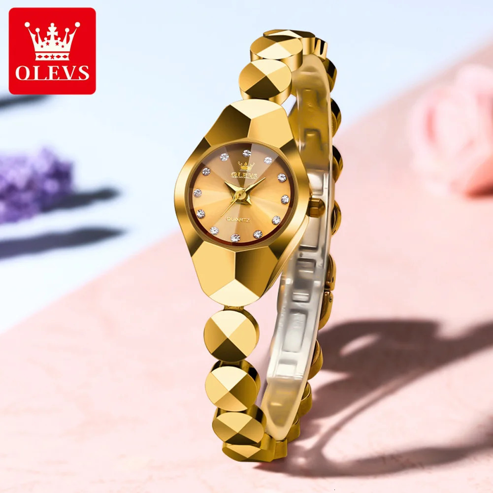 OLEVS Original Quartz Watch for Women Rhombus Mirror Diamond Tungsten Steel Waterproof Elegant Womens Wristwatches Reloj 250603