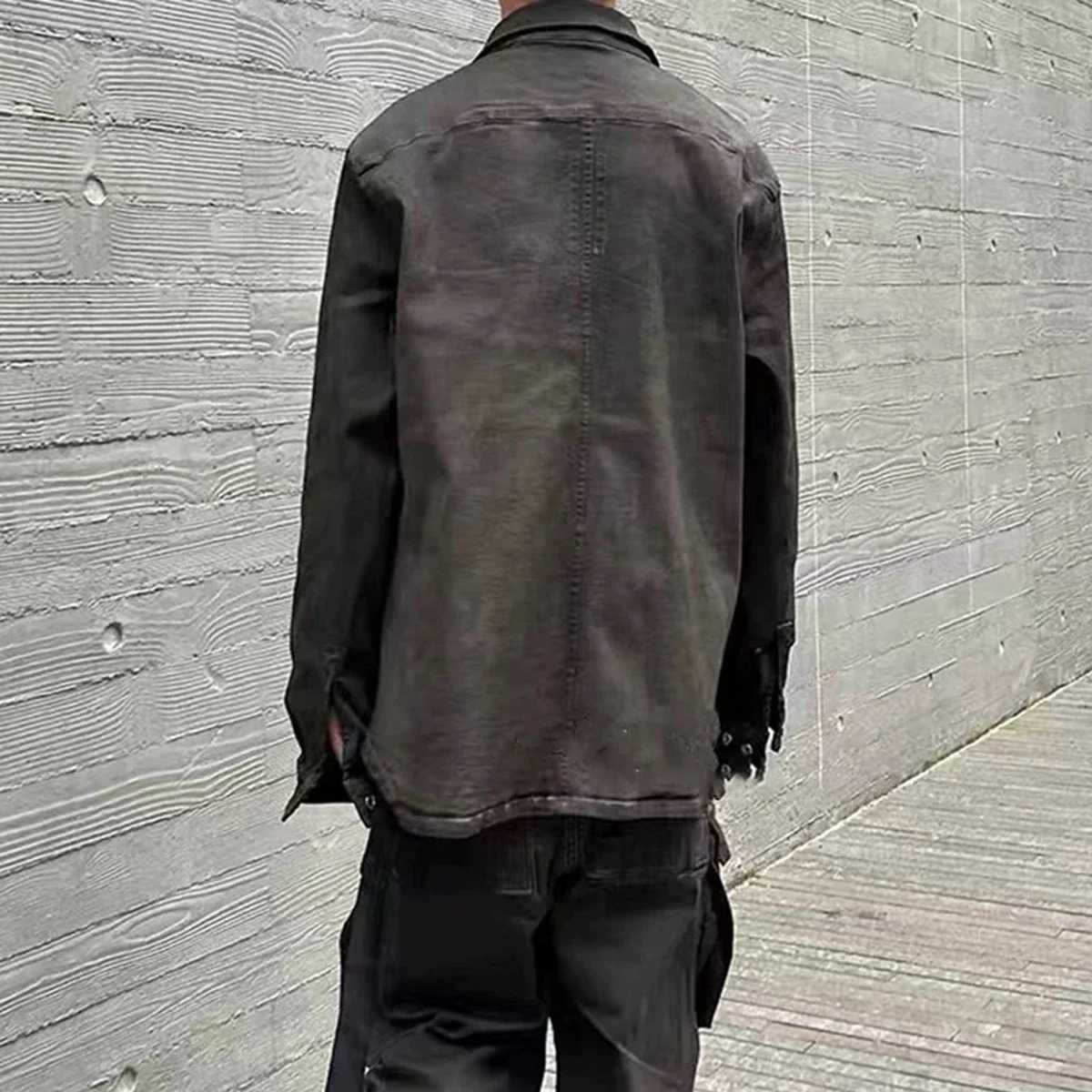 High Street Ribbons Dirty Washed Black Baggy Jeans Jacket for Men and Women Harajuku Y2k Casual Denim Coat Oversized Clothes W250524