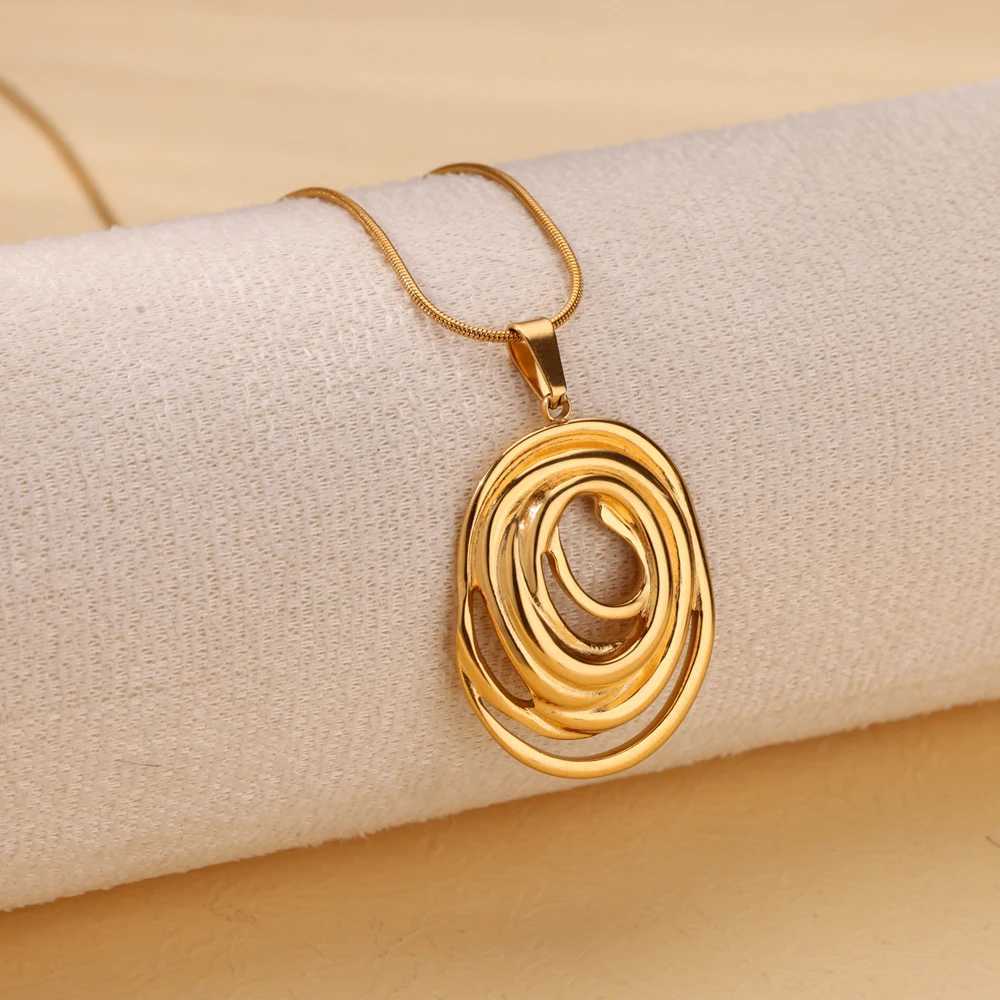 Hollow Geometric Oval Necklaces For Women Stainl Steel Gold Color Oval Pendant Necklace Party Christmas Jewelry Gift Femme XJ250524