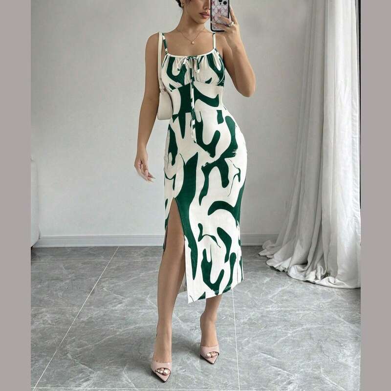 Maxi Dress Spring And Summer New Hot Selling American Ins Style Printed Leopard Print Suspender Dress Floral Dress