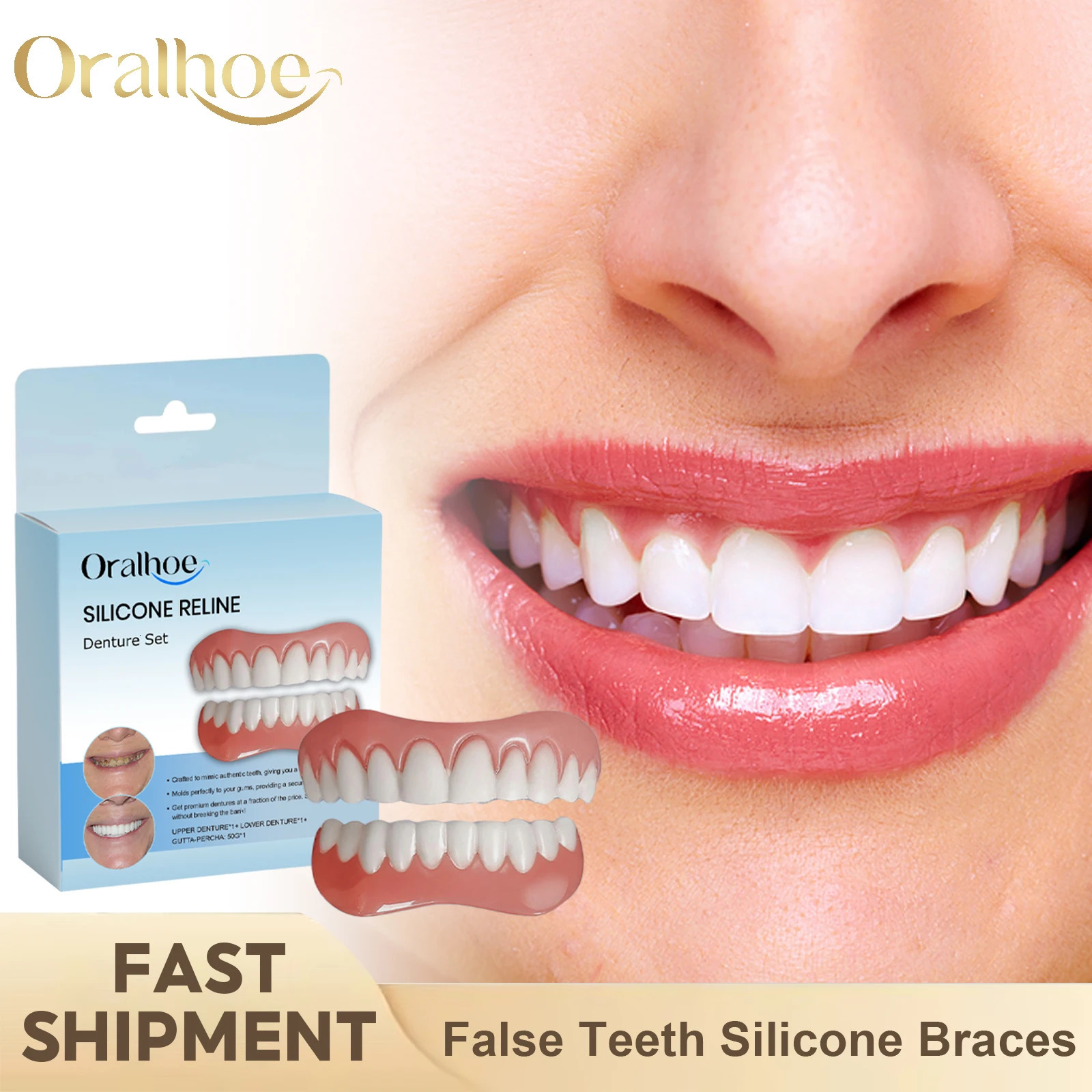 Upper Lower Veneers Dentures Set Silicone Reline False Teeth Temporary Teeth Orthodontic Smile Correction Whitening Dentures Kit 250519