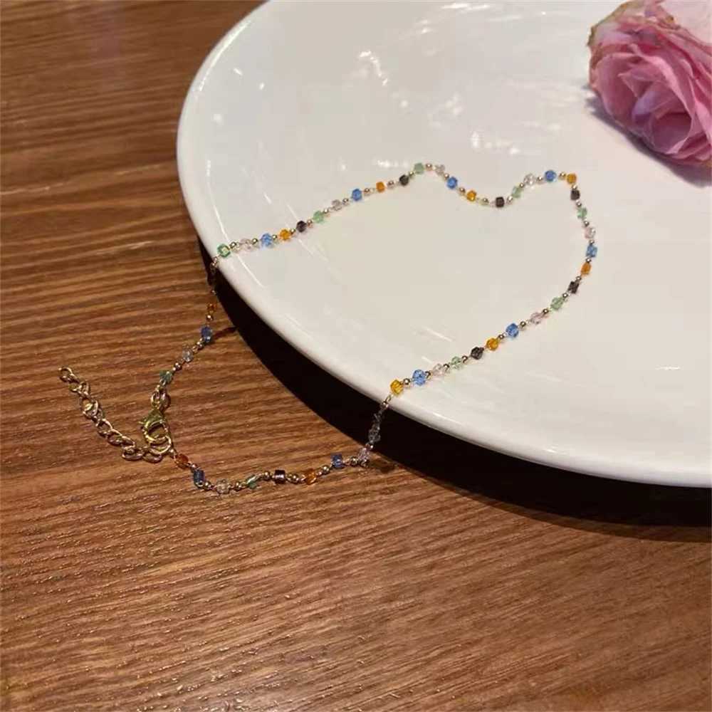 Simple Colorful Square Acrylic Choker Fashion Gold Color Bead Chain Necklace Vintage Crystal Necklace For Women Party Jewelry XJ250524