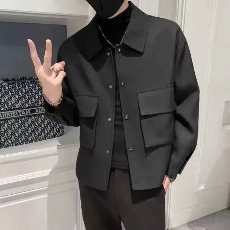 Autumn Winter New Fashion Turn-down Collar Long Sleeve Solid All-match Korean Jackets Mens Clothing Casual Pocket Button Tops W250524