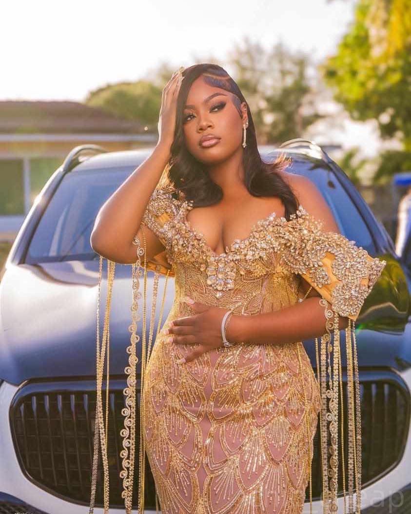 Gold Mermaid Prom Dresses 2025 Illusion Floral Crystals Tassels Evening Formal Party Second Birthday Engagement Gowns Plus Size Dress For Special Occa