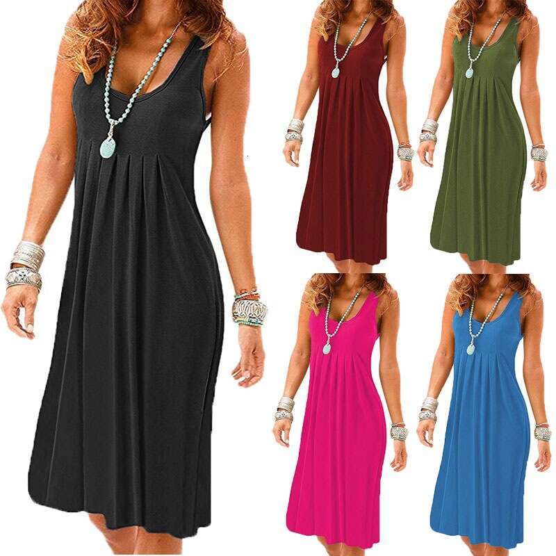 Maxi Dress Women S Casual Summer Beach Tank Top Dress Loose Sleeveless Slim Pleated Skirt Long Dress