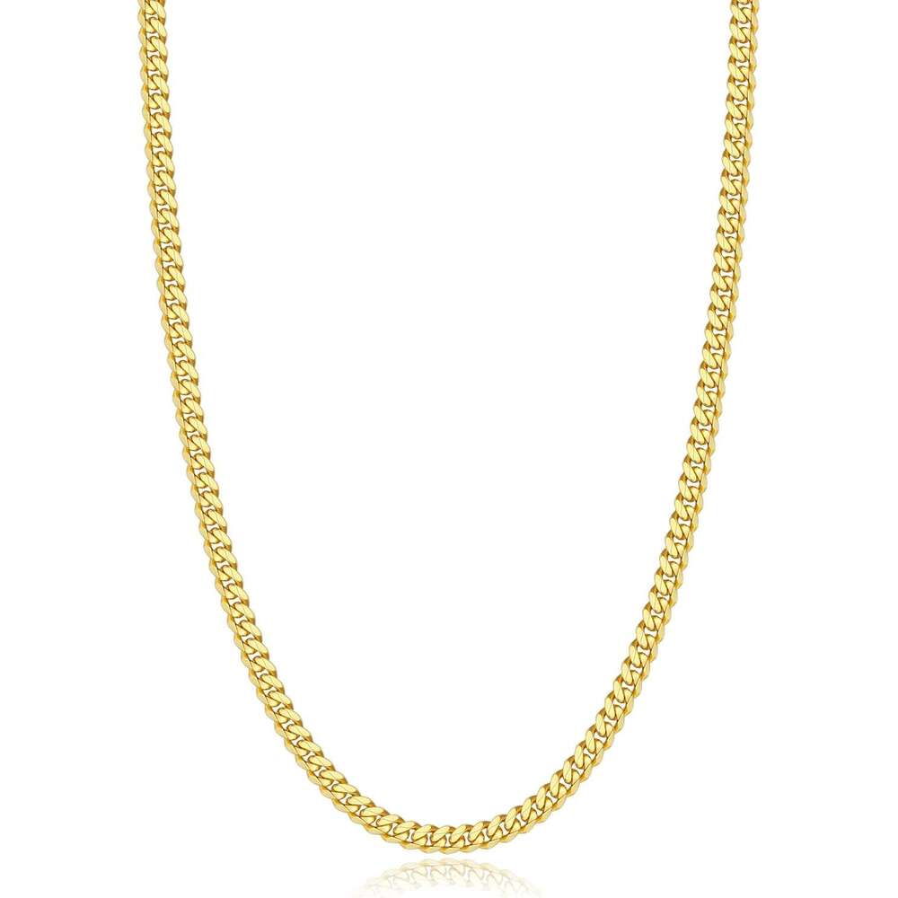 Italian solid 14k gold over sterling sier necklace for men and women, 3.5mm, 4mm, 5mm necklace, world craftsmanship Cuban chain, men's chain 16 1