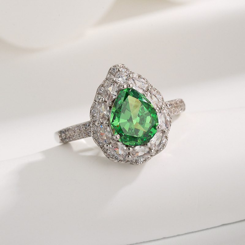 Luxury Pear-Shaped Gemstone Halo Ring with Diamonds, Available in Ruby, Emerald, Yellow Zirconia for Engagement or Special Occasions