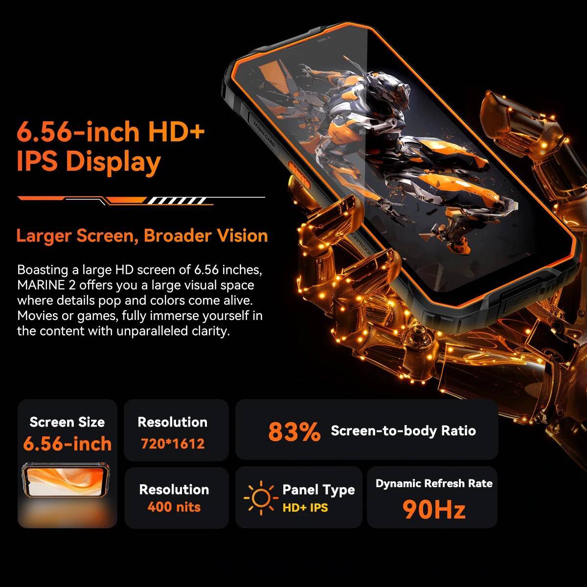Blackview OSCAL Marine 2 Red Smartphone AI, 6.56'' HD+ Display, Unisoc T615, 24(8+16)GB 256GB, 11000mAh, Android 15 Phone NFC