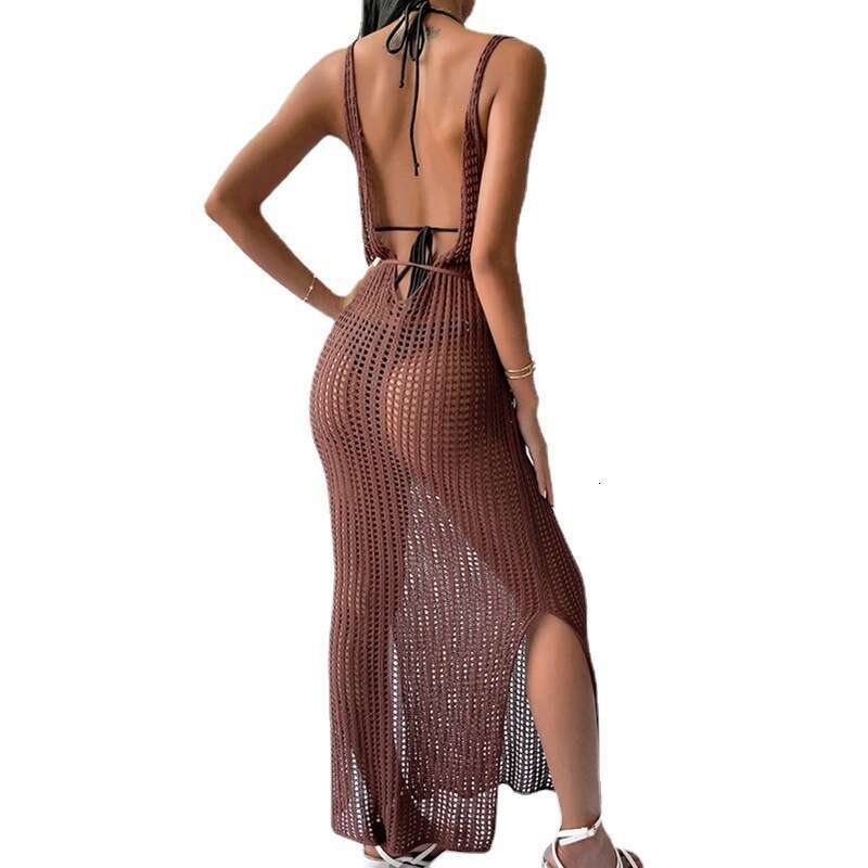 Maxi Dress New Sweater Beach Casual Solid Color Sling Knitted Cover With Dress For Women Long Dress