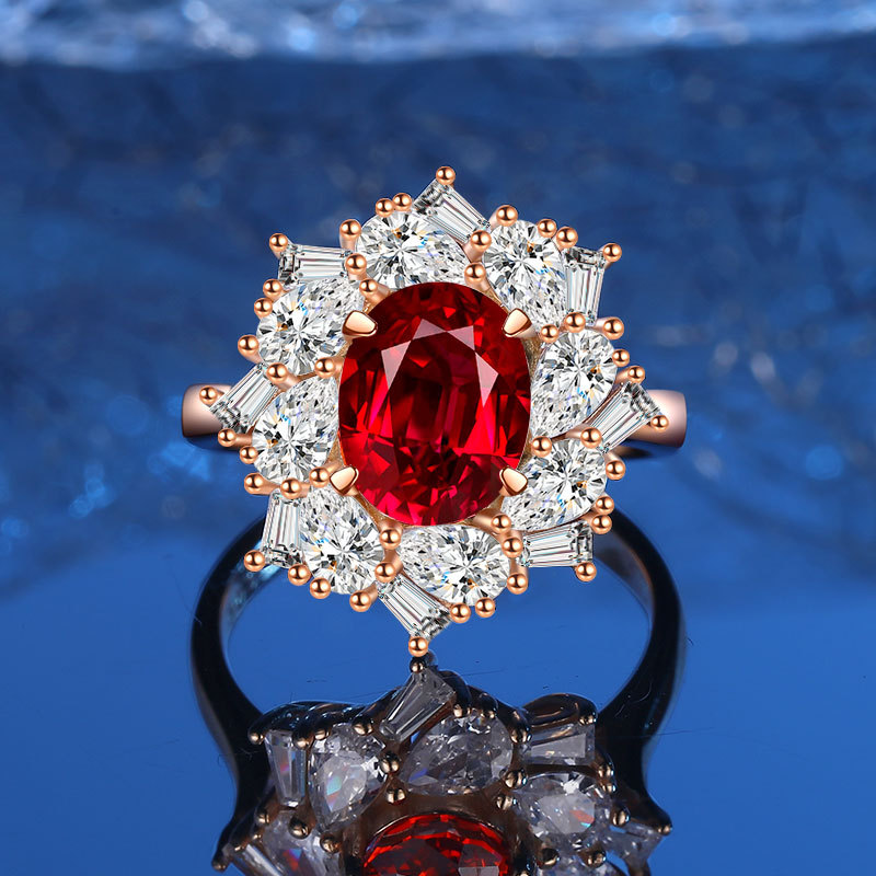 925 Sterling Silver Vintage Red High-Carbon Diamond Ring with Padma Red Gemstone, Elegant Luxury Jewelry for Women, Ideal Engagement Ring