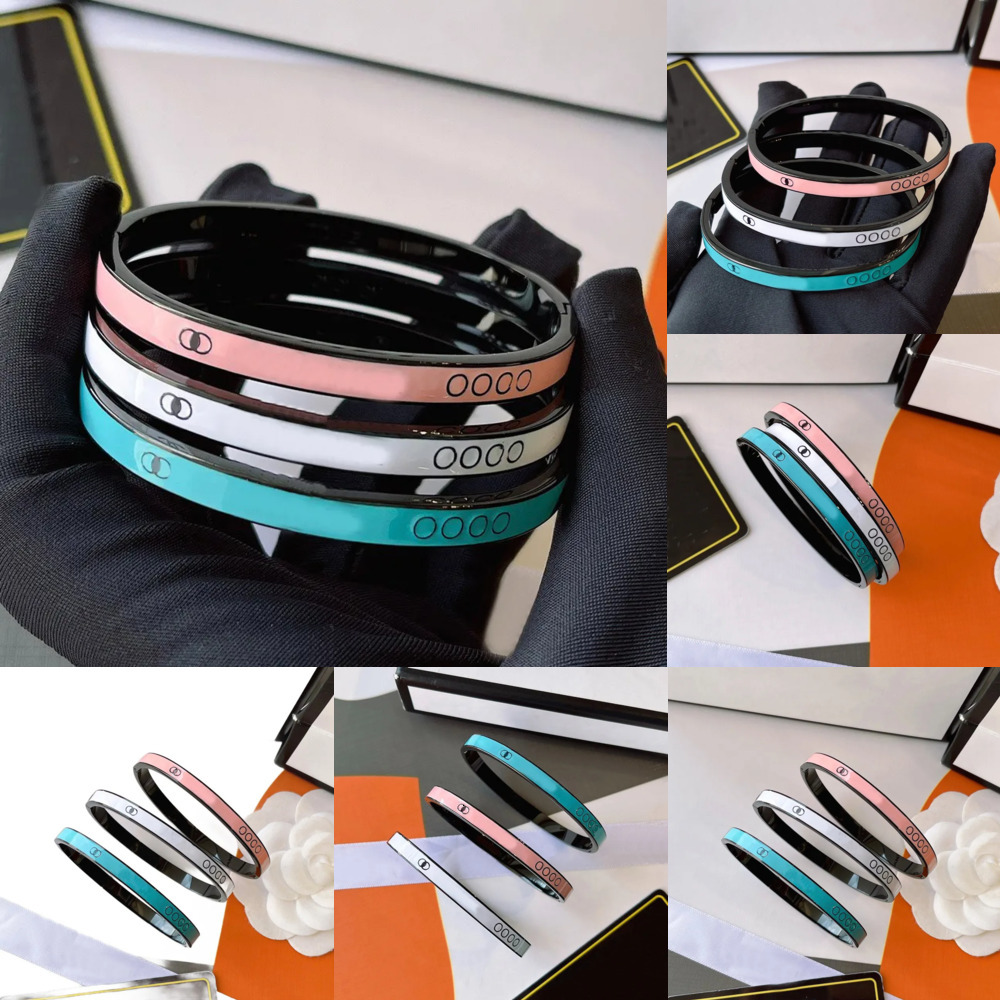 Enamel Bangle for Women Bracelets Cuff Designer Jewelry Gun Black Stainless Steel Wedding Lovers Gift Size 17