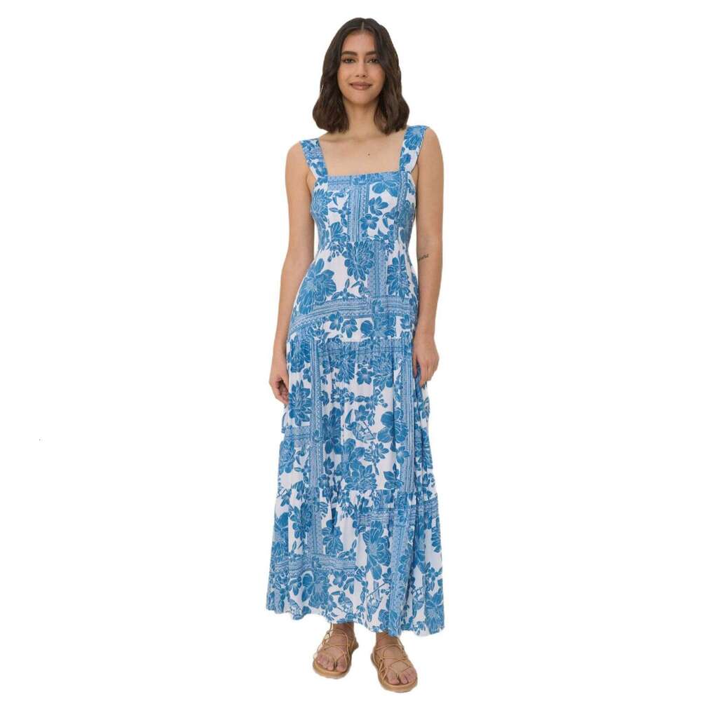 Maxi Dress Summer New Bohemian Vacation Style Beach Skirt Loose Strap Dress Long Dress