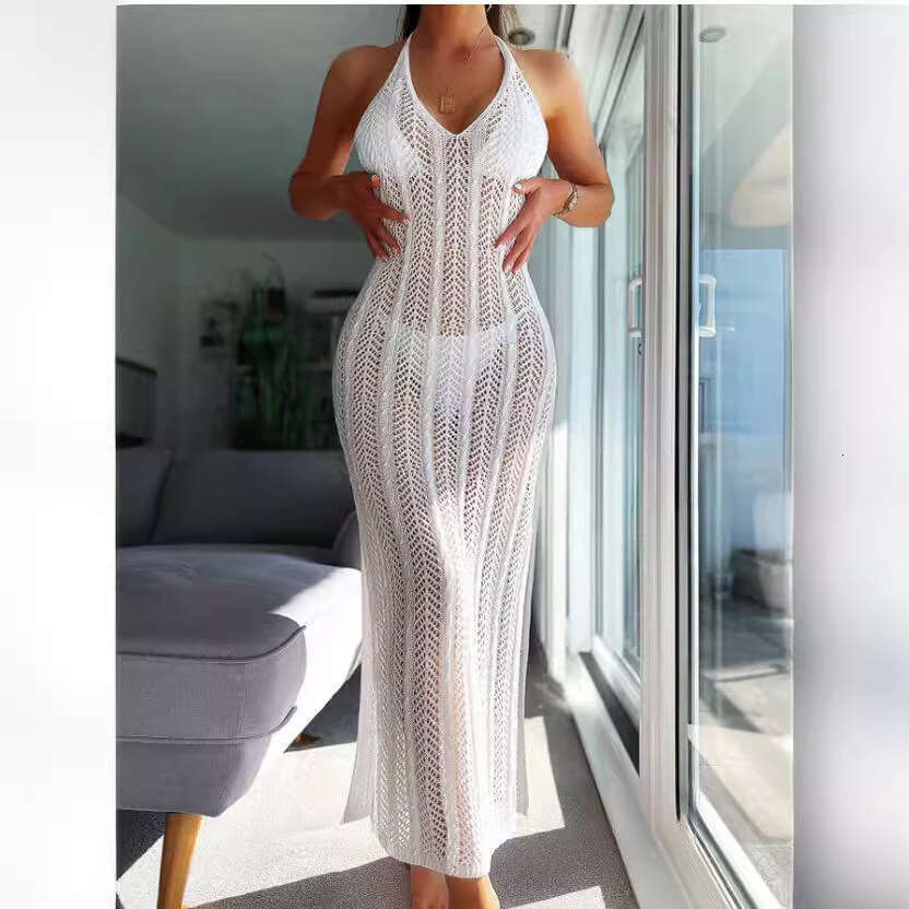 Maxi Dress Sexy Hollow Perspective Beach Sleeveless Hanging Neck For Women In Summer Slim Fit And Sexy Backless Long Dress Long Dress