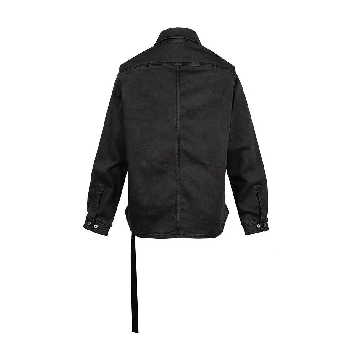 High Street Ribbons Dirty Washed Black Baggy Jeans Jacket for Men and Women Harajuku Y2k Casual Denim Coat Oversized Clothes W250524