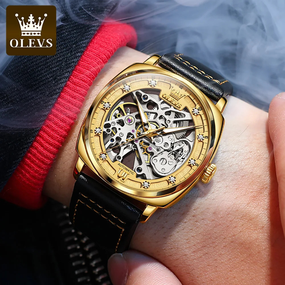 OLEVS 6651 Top Men Watches Fashion Dress Automatic Mechanical Wristwatch Wateproof Luminous Hollow Flywheel Watch for man 250603