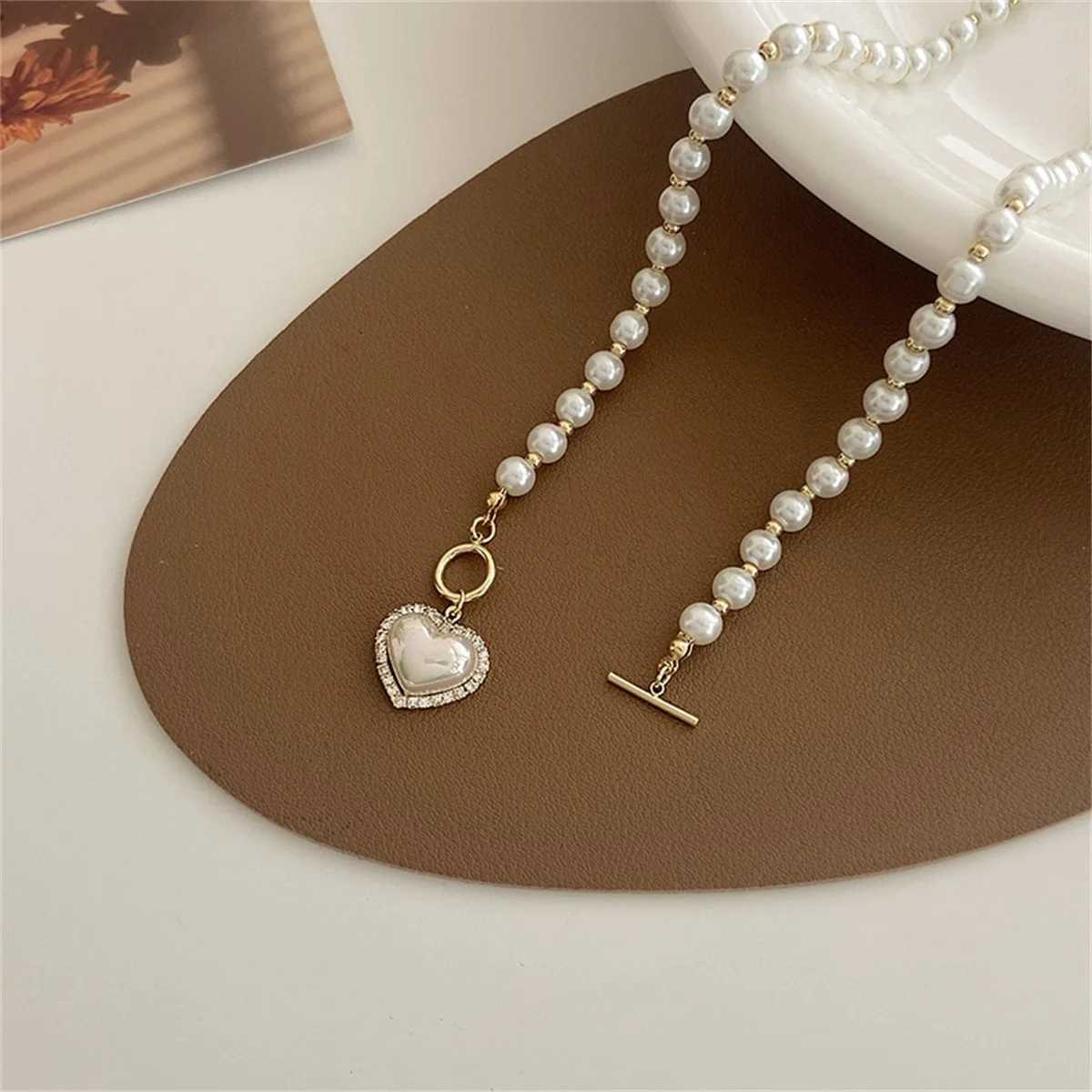 Elegant Pearl Necklace for Princ Girls Heart Pendant Necklaces Luxury Imitation Pearls Chain Necklaces Jewelry Kids Gifts XJ250524