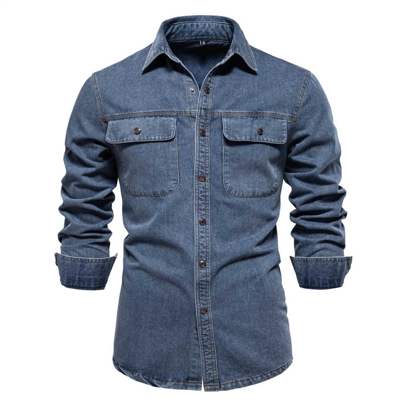 MenS Denim Jacket Cowboy Retro Cotton Denim Coat Spring Loose Fit Jeans Jacket Outerwear Business Casual Washed Denim Shirt W250524